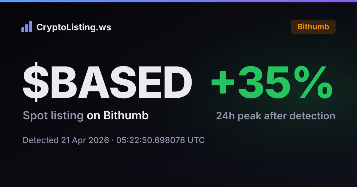 베이스드(BASED): 빗썸 신규 상장 공지, 2026년 4월 21일 — 감지 후 가격 변동 카드 (CryptoListing.ws)